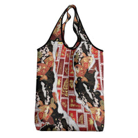 Hawaii Japanese Culture Black Grocery Bag Spring Cranes Aloha Pattern