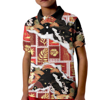 Hawaii Japanese Culture Black Kid Polo Shirt Spring Cranes Aloha Pattern