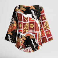 Hawaii Japanese Culture Black Kimono Sleeve Blouse Spring Cranes Aloha Pattern