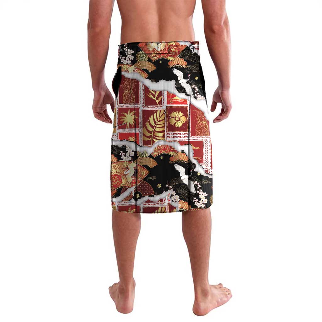Hawaii Japanese Culture Black Lavalava Spring Cranes Aloha Pattern
