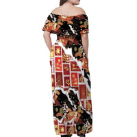 Hawaii Japanese Culture Black Off Shoulder Maxi Dress Spring Cranes Aloha Pattern LT01 - Polynesian Pride