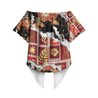 Hawaii Japanese Culture Black Off Shoulder Wrap Waist Top Spring Cranes Aloha Pattern LT01 - Polynesian Pride