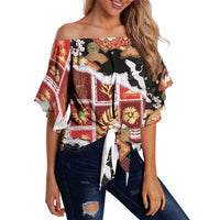 Hawaii Japanese Culture Black Off Shoulder Wrap Waist Top Spring Cranes Aloha Pattern LT01 - Polynesian Pride