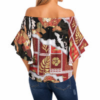 Hawaii Japanese Culture Black Off Shoulder Wrap Waist Top Spring Cranes Aloha Pattern LT01 - Polynesian Pride