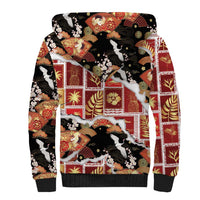 Hawaii Japanese Culture Black Sherpa Hoodie Spring Cranes Aloha Pattern LT01 - Polynesian Pride