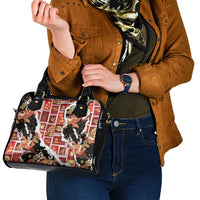 Hawaii Japanese Culture Black Shoulder Handbag Spring Cranes Aloha Pattern