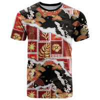 Hawaii Japanese Culture Black T Shirt Spring Cranes Aloha Pattern