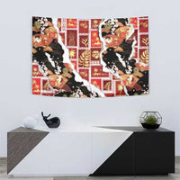 Hawaii Japanese Culture Black Tapestry Spring Cranes Aloha Pattern