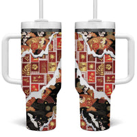 Hawaii Japanese Culture Black Tumbler With Handle Spring Cranes Aloha Pattern