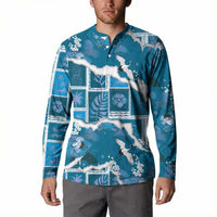 Hawaii Japanese Culture Blue Button Sweatshirt Spring Cranes Aloha Pattern