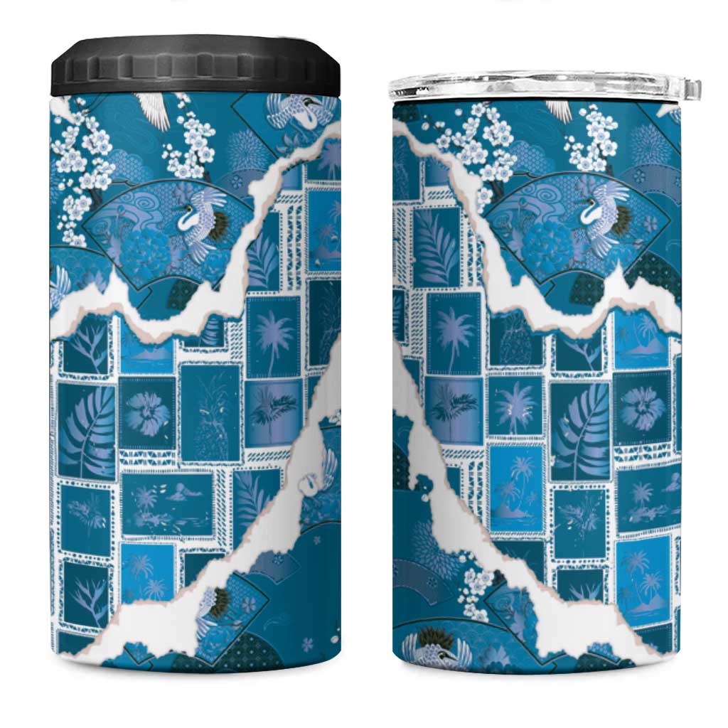 Hawaii Japanese Culture Blue 4 in 1 Can Cooler Tumbler Spring Cranes Aloha Pattern LT01 One Size: 16 oz Blue - Polynesian Pride