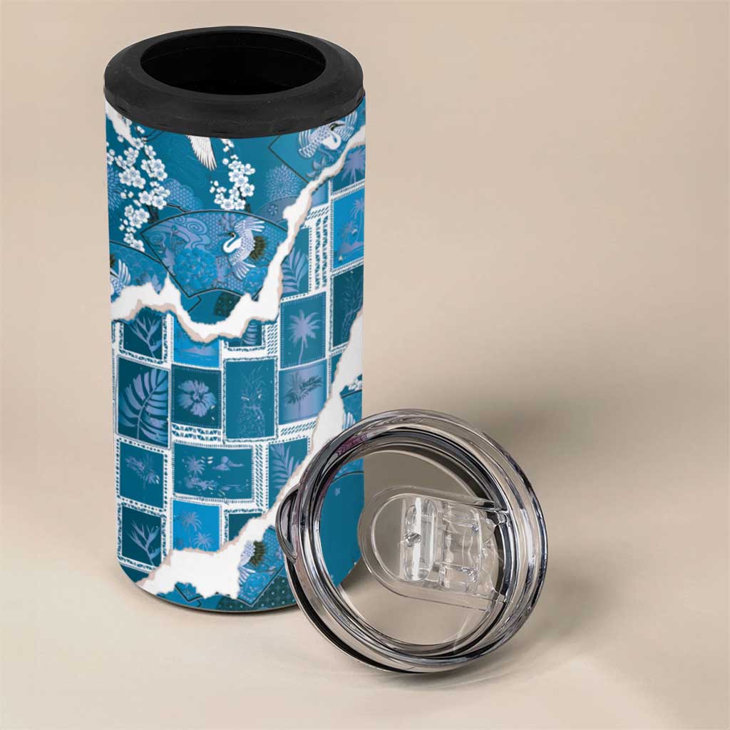 Hawaii Japanese Culture Blue 4 in 1 Can Cooler Tumbler Spring Cranes Aloha Pattern LT01 - Polynesian Pride