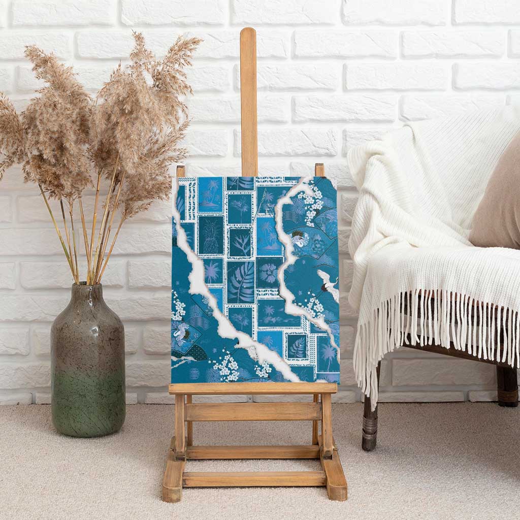 Hawaii Japanese Culture Blue Canvas Wall Art Spring Cranes Aloha Pattern