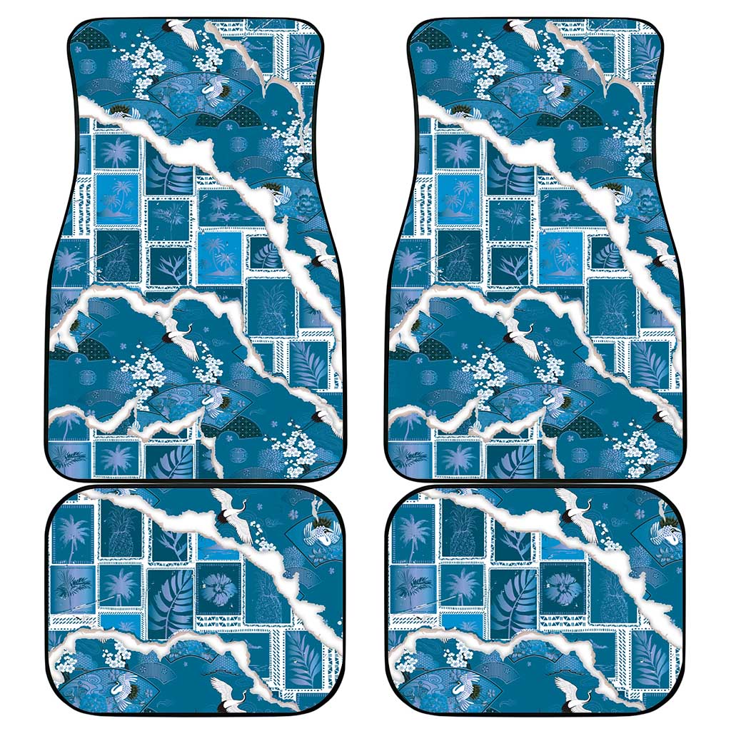 Hawaii Japanese Culture Blue Car Mats Spring Cranes Aloha Pattern