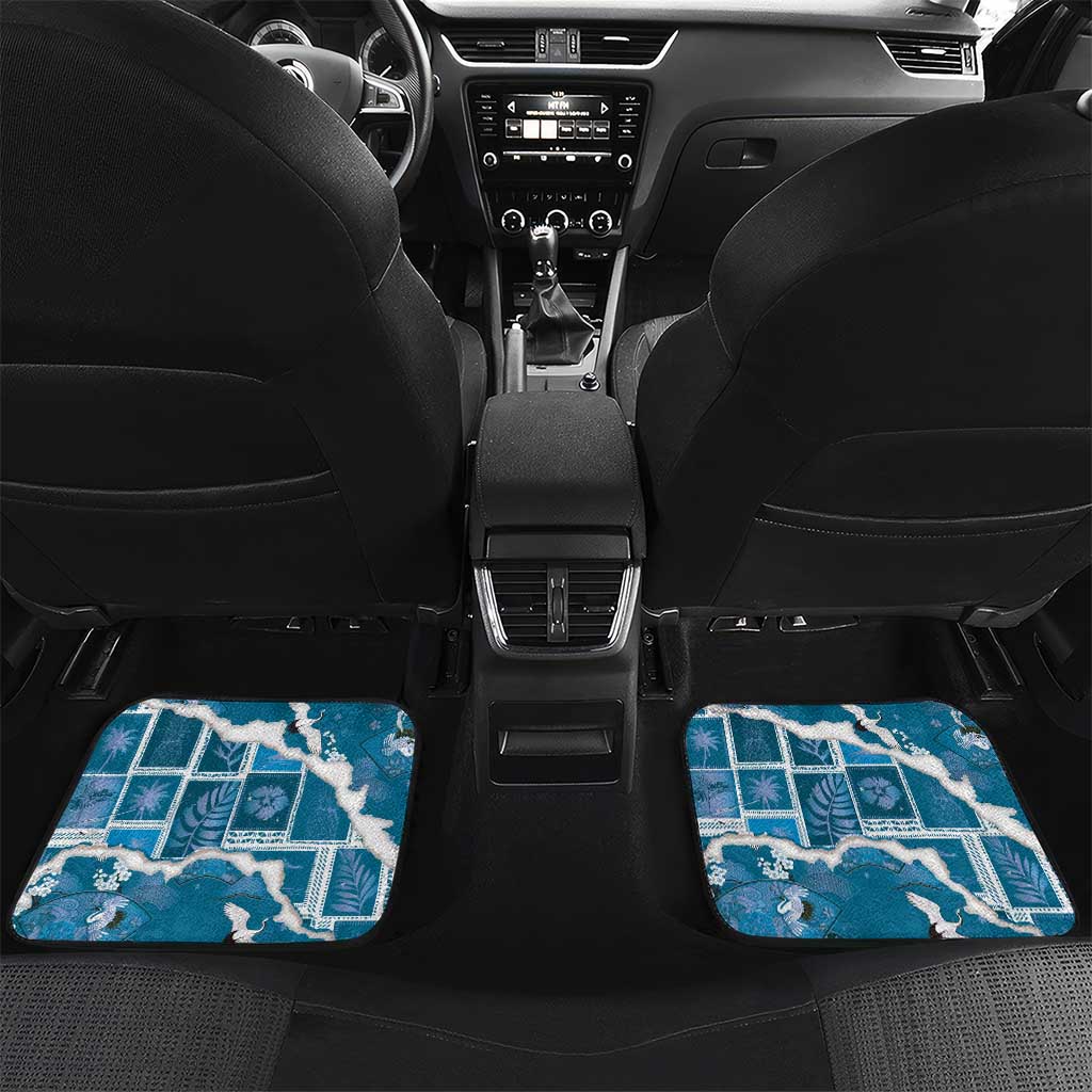 Hawaii Japanese Culture Blue Car Mats Spring Cranes Aloha Pattern