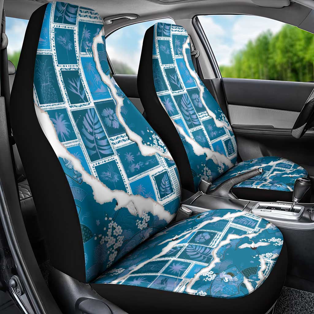 Hawaii Japanese Culture Blue Car Seat Cover Spring Cranes Aloha Pattern LT01 - Polynesian Pride