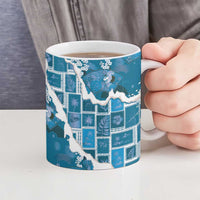 Hawaii Japanese Culture Blue Ceramic Mug Spring Cranes Aloha Pattern