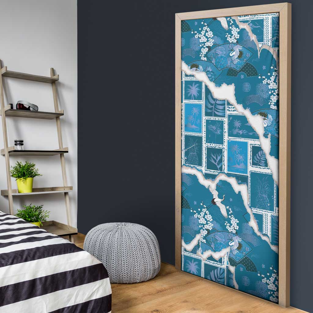 Hawaii Japanese Culture Blue Door Cover Spring Cranes Aloha Pattern LT01 - Polynesian Pride