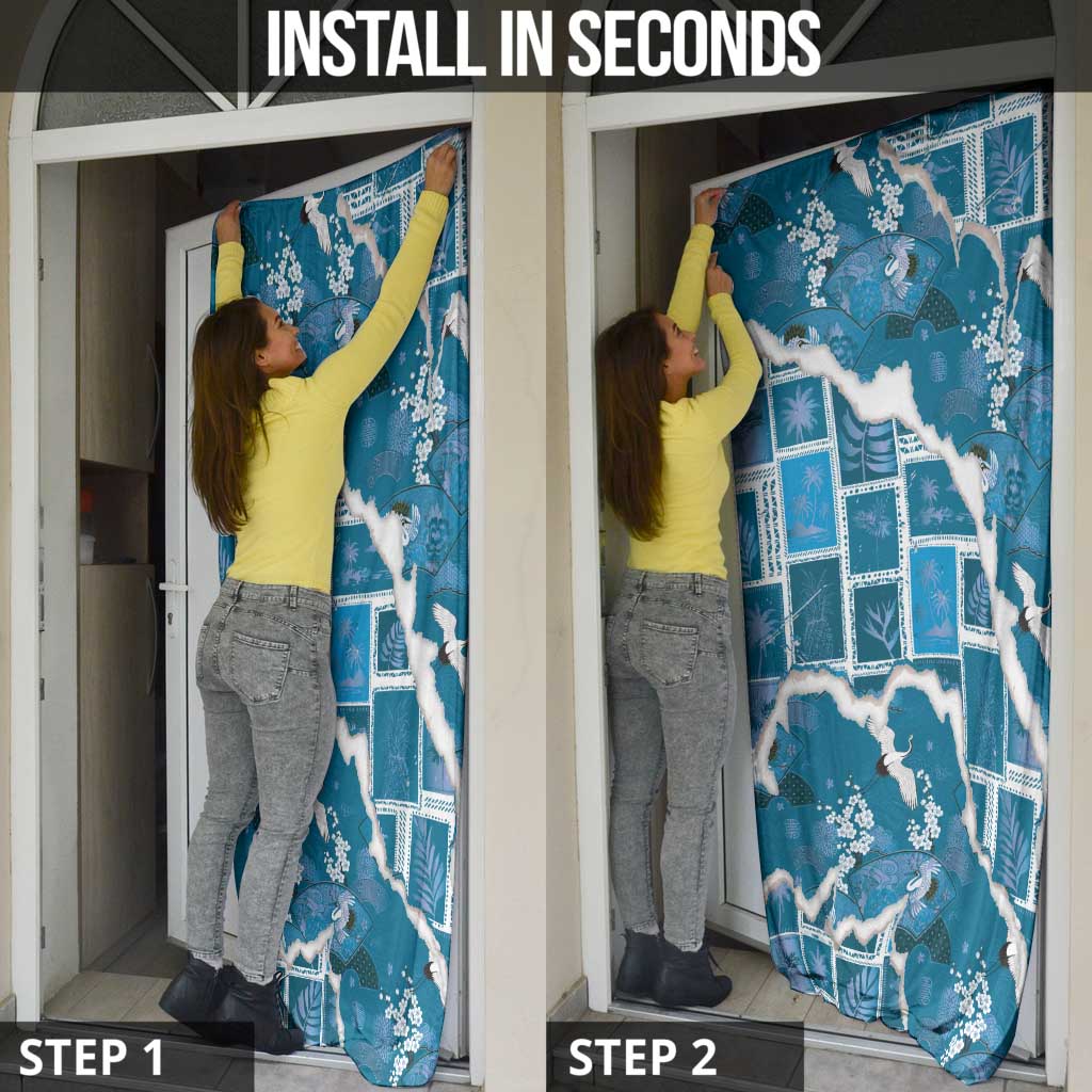 Hawaii Japanese Culture Blue Door Cover Spring Cranes Aloha Pattern LT01 - Polynesian Pride