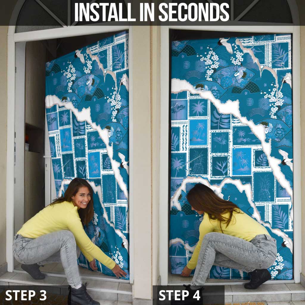 Hawaii Japanese Culture Blue Door Cover Spring Cranes Aloha Pattern LT01 - Polynesian Pride