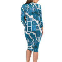 Hawaii Japanese Culture Blue Family Matching Long Sleeve Bodycon Dress and Hawaiian Shirt Spring Cranes Aloha Pattern LT01 - Polynesian Pride