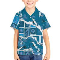 Hawaii Japanese Culture Blue Family Matching Off The Shoulder Long Sleeve Dress and Hawaiian Shirt Spring Cranes Aloha Pattern LT01 Son's Shirt Blue - Polynesian Pride