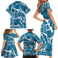 Hawaii Japanese Culture Blue Family Matching Short Sleeve Bodycon Dress and Hawaiian Shirt Spring Cranes Aloha Pattern LT01 - Polynesian Pride