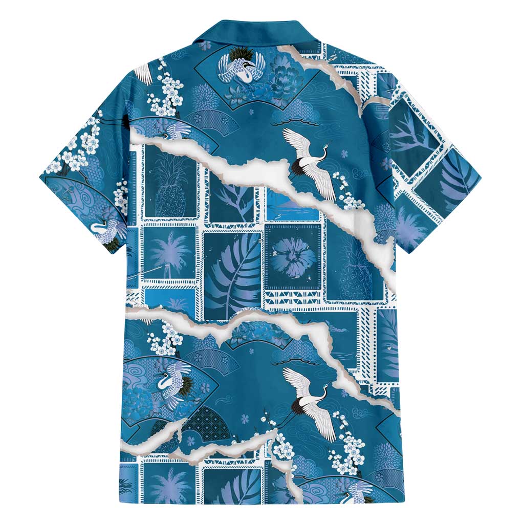 Hawaii Japanese Culture Blue Family Matching Summer Maxi Dress and Hawaiian Shirt Spring Cranes Aloha Pattern LT01 - Polynesian Pride
