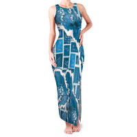 Hawaii Japanese Culture Blue Family Matching Tank Maxi Dress and Hawaiian Shirt Spring Cranes Aloha Pattern LT01 Mom's Dress Blue - Polynesian Pride