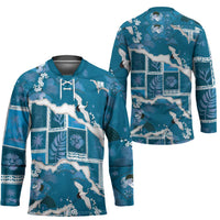 Hawaii Japanese Culture Blue Hockey Jersey Spring Cranes Aloha Pattern