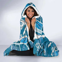 Hawaii Japanese Culture Blue Hooded Blanket Spring Cranes Aloha Pattern