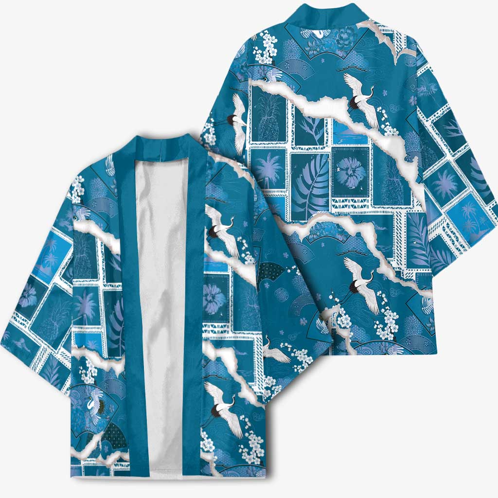 Hawaii Japanese Culture Blue Kimono Spring Cranes Aloha Pattern