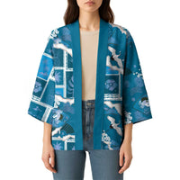 Hawaii Japanese Culture Blue Kimono Spring Cranes Aloha Pattern