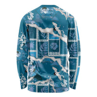Hawaii Japanese Culture Blue Long Sleeve Shirt Spring Cranes Aloha Pattern