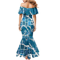 Hawaii Japanese Culture Blue Mermaid Dress Spring Cranes Aloha Pattern