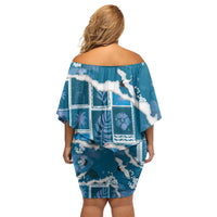 Hawaii Japanese Culture Blue Off Shoulder Short Dress Spring Cranes Aloha Pattern LT01 - Polynesian Pride