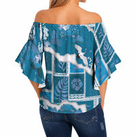 Hawaii Japanese Culture Blue Off Shoulder Wrap Waist Top Spring Cranes Aloha Pattern LT01 - Polynesian Pride