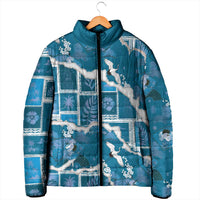 Hawaii Japanese Culture Blue Padded Jacket Spring Cranes Aloha Pattern