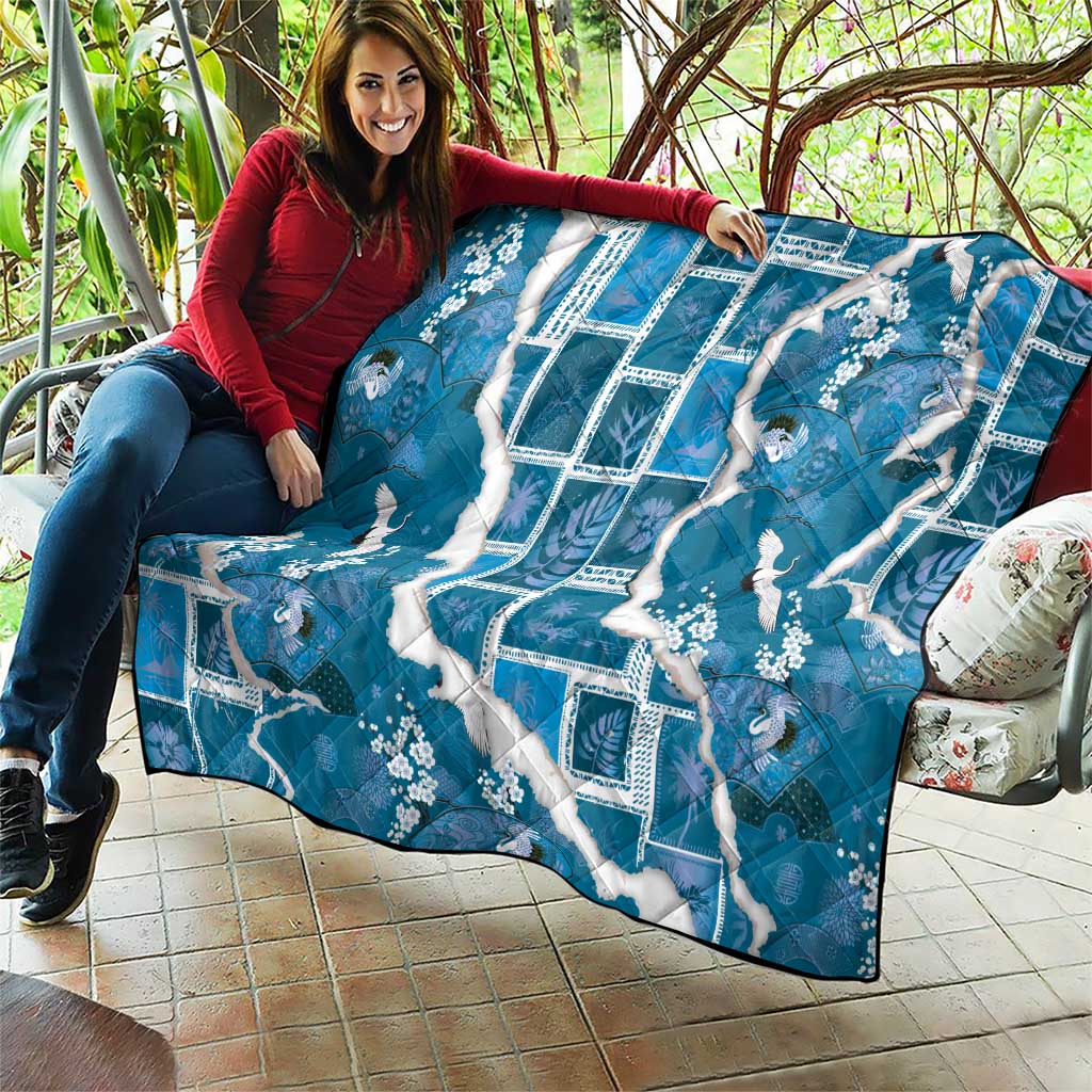 Hawaii Japanese Culture Blue Quilt Spring Cranes Aloha Pattern