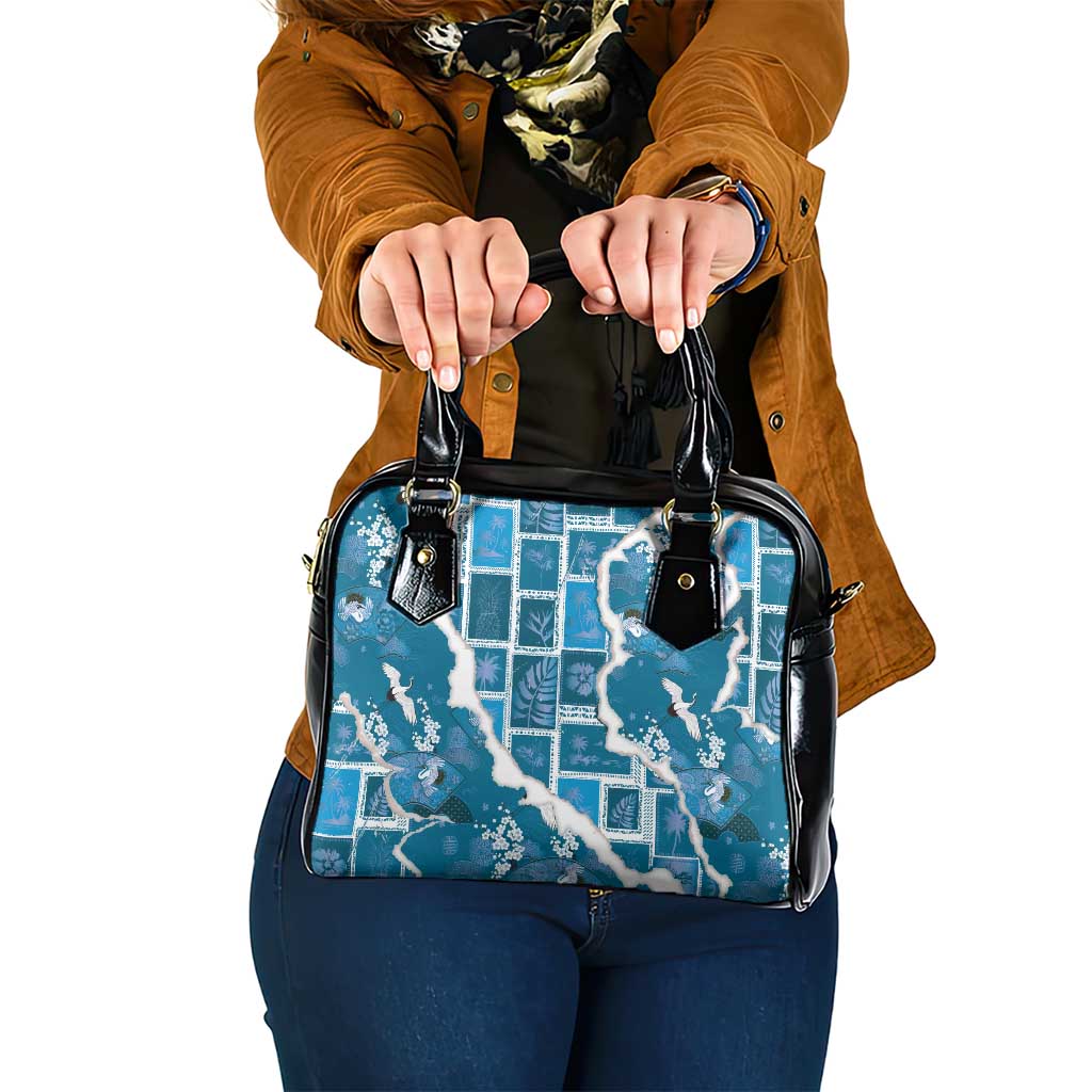 Hawaii Japanese Culture Blue Shoulder Handbag Spring Cranes Aloha Pattern