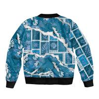 Hawaii Japanese Culture Blue Sleeve Zip Bomber Jacket Spring Cranes Aloha Pattern