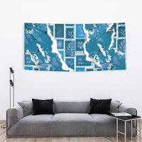 Hawaii Japanese Culture Blue Tapestry Spring Cranes Aloha Pattern
