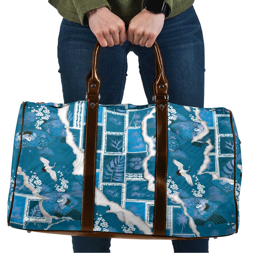 Hawaii Japanese Culture Blue Travel Bag Spring Cranes Aloha Pattern LT01 Blue - Polynesian Pride