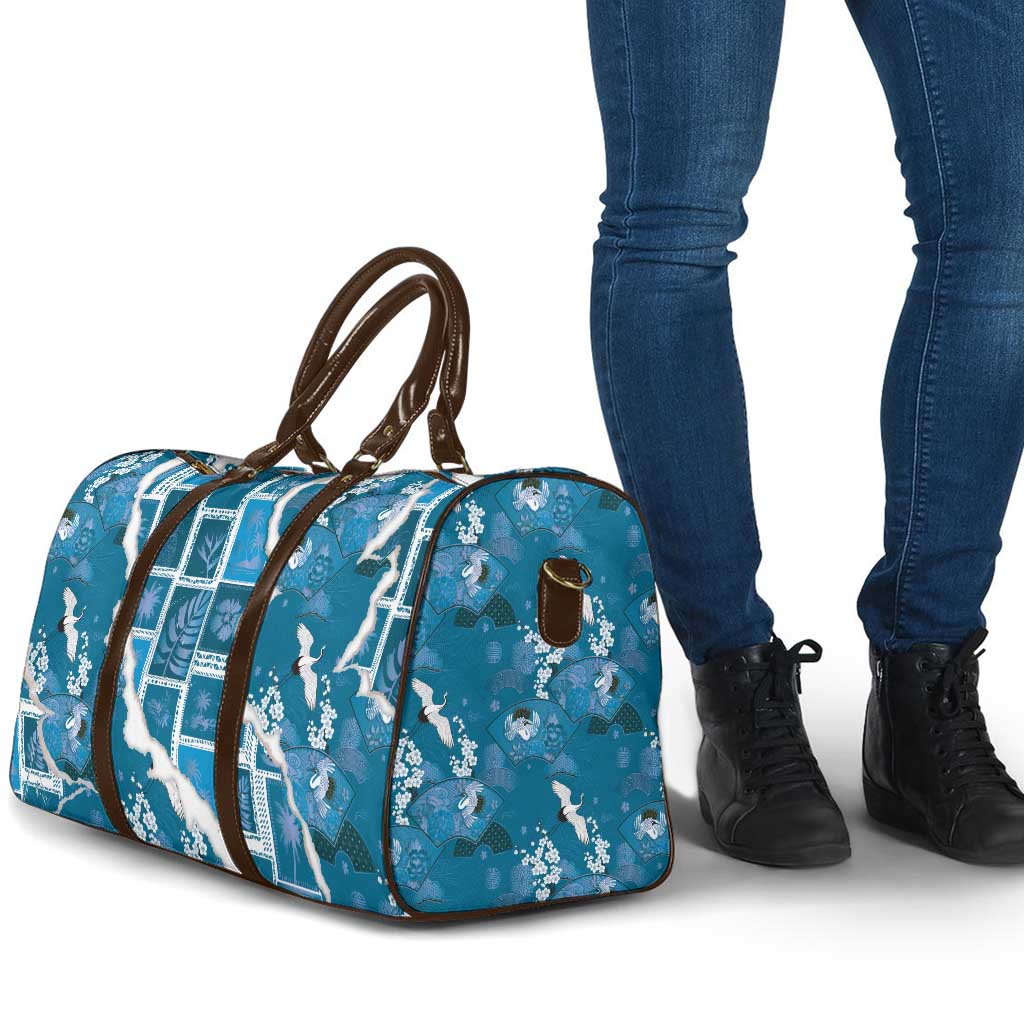Hawaii Japanese Culture Blue Travel Bag Spring Cranes Aloha Pattern LT01 - Polynesian Pride
