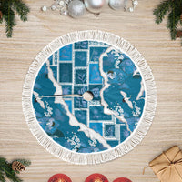Hawaii Japanese Culture Blue Tree Skirt Spring Cranes Aloha Pattern LT01 Fringed Blue - Polynesian Pride