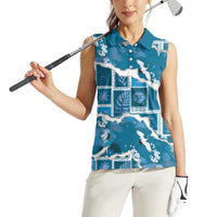 Hawaii Japanese Culture Blue Women Sleeveless Polo Shirt Spring Cranes Aloha Pattern