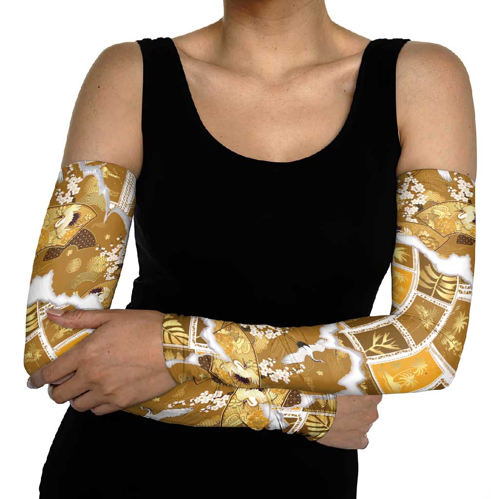 Hawaii Japanese Culture Gold Arm Sleeves Spring Cranes Aloha Pattern