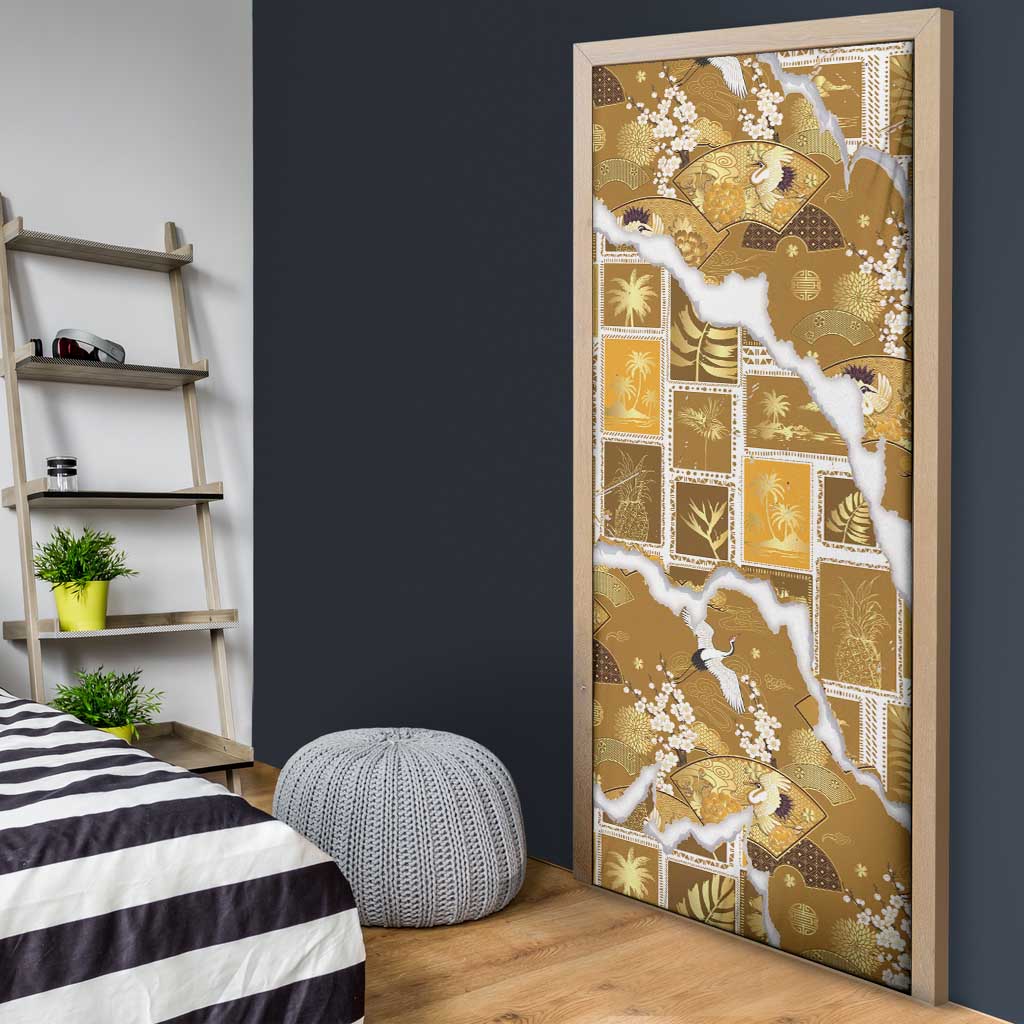 Hawaii Japanese Culture Gold Door Cover Spring Cranes Aloha Pattern LT01 - Polynesian Pride
