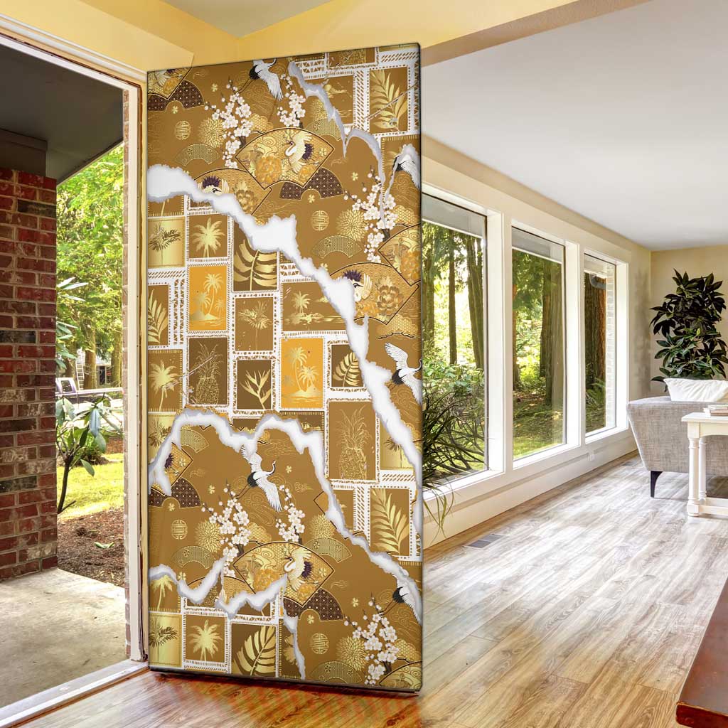 Hawaii Japanese Culture Gold Door Cover Spring Cranes Aloha Pattern LT01 - Polynesian Pride
