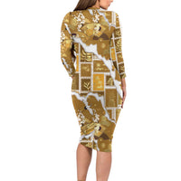 Hawaii Japanese Culture Gold Family Matching Long Sleeve Bodycon Dress and Hawaiian Shirt Spring Cranes Aloha Pattern LT01 - Polynesian Pride